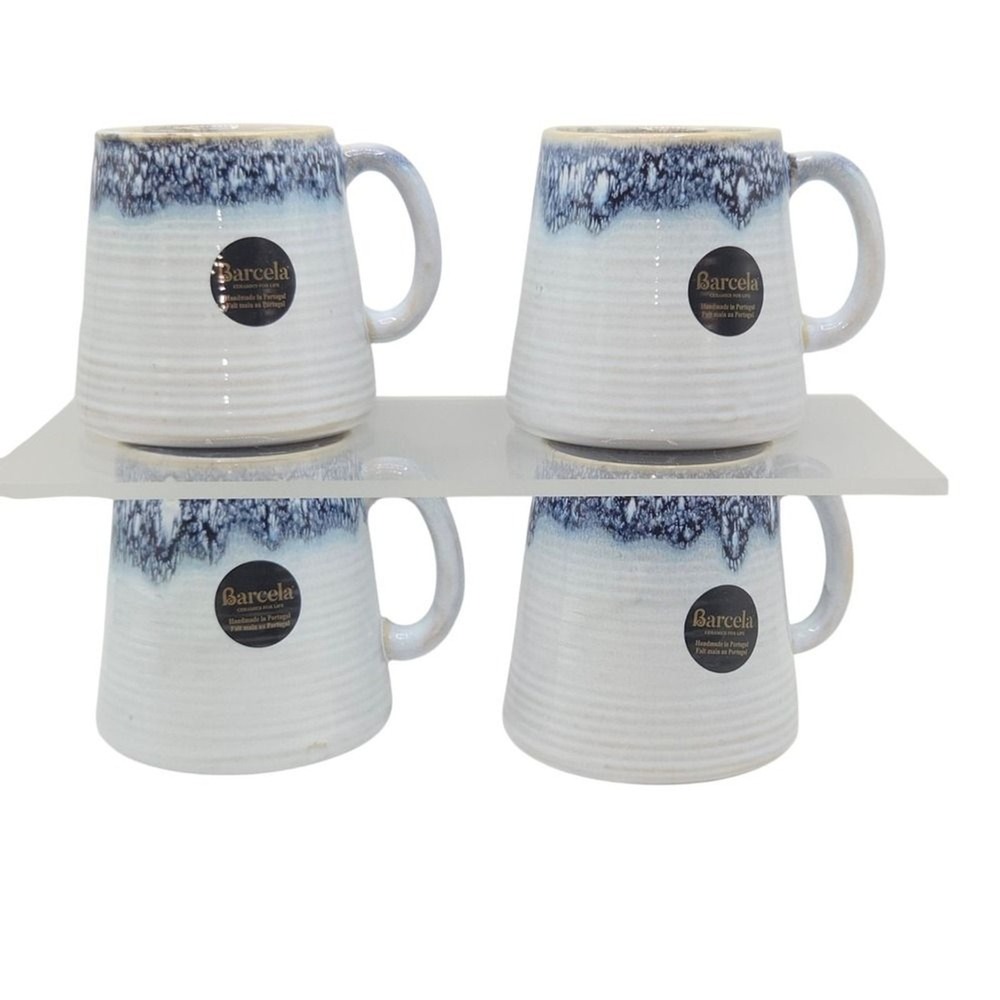 Barcela Stoneware Coffee Mug Setx4 Blue Reactive Drip Glaze Handmade In Portugal